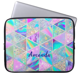 Elegante holografische trendy faux zilver geometri laptop sleeve