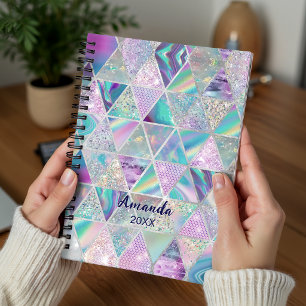 Elegante holografische trendy faux zilver geometri planner