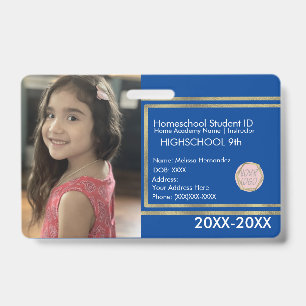 Elegante Homeschooling School ID Blauw Goud Logo Badge