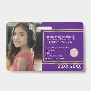 Elegante Homeschooling School ID Paars Goud Logo Badge