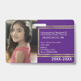 Elegante Homeschooling School ID Paarse Gouden Bad Badge