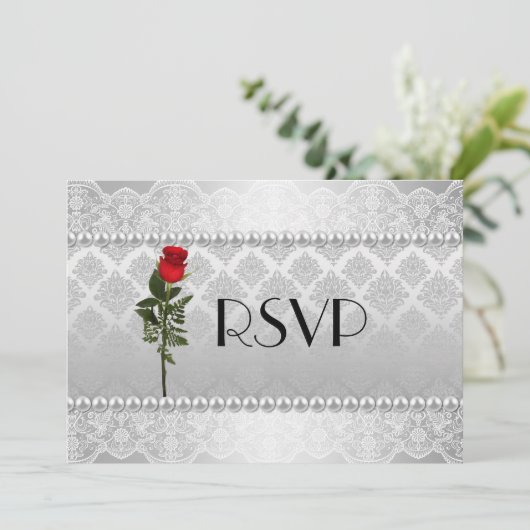 Elegante Hommaga Huwelijk Zilveren Bruiloft RSVP Kaart (Staand voorkant)