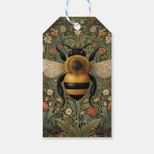 Elegante  hommel botanische bloemkunst cadeaulabel (Voorkant)