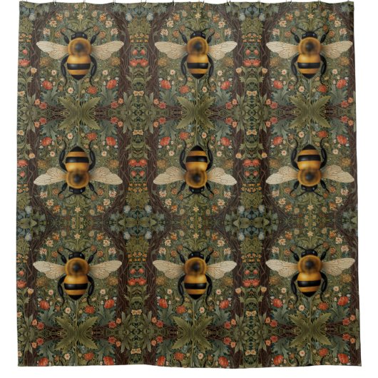 Elegante  hommel botanische bloemkunst douchegordijn (Voorkant)