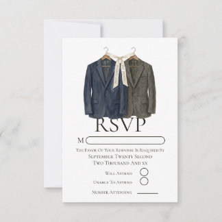 Elegante homohuwelijk twee bruidegoms in pakken RSVP kaartje