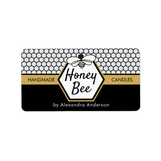 Elegante Honingbij Appiary Honingraat Zwart Geel Etiket (Voorkant)