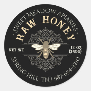 Elegante Honingbij op Frans Filagreement Honing Zw Ronde Sticker