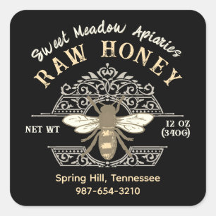 Elegante Honingbij op Frans Filagreement Honing Zw Vierkante Sticker