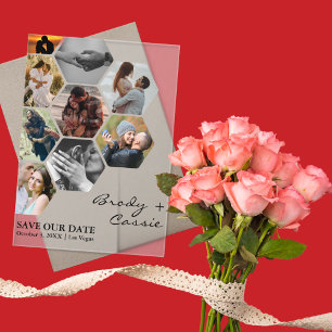 Elegante honingraat foto trouw save the date acryl uitnodigingen
