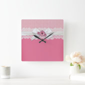 Élégante horloge à ruban rose floral (Maison)