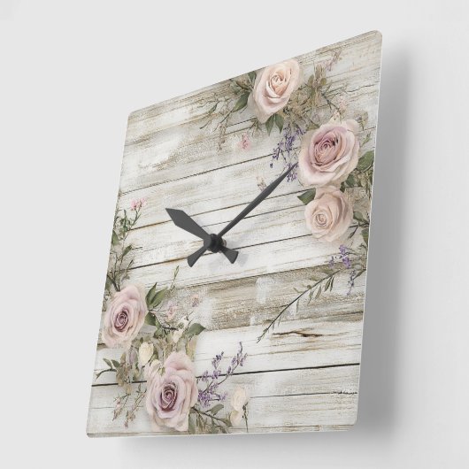 Élégante horloge de mur de Rose de fleurs rustique (Angle)