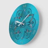 Élégante horloge en métal turquoise Mandala (Angle)