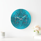 Élégante horloge en métal turquoise Mandala (Maison)