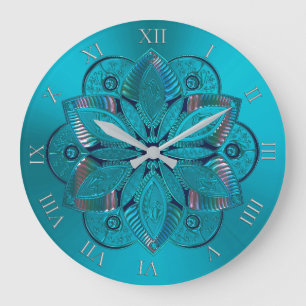 Élégante horloge en métal turquoise Mandala