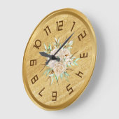 Élégante Horloge Mur Doré Avec Fleurs (Angle)
