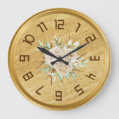 Élégante Horloge Mur Doré Avec Fleurs (Recto)