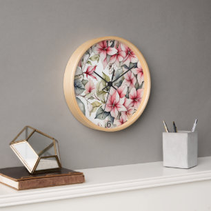 Elégante horloge murale avec de jolies fleurs