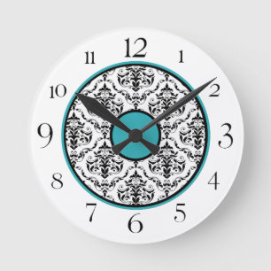 Élégante horloge ronde Turquoise noir & blanc Da