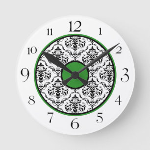 Élégante horloge ronde verte noire et blanche Dama