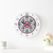 Élégante horloge rose noir et blanc Damas 10,75 po (Maison)