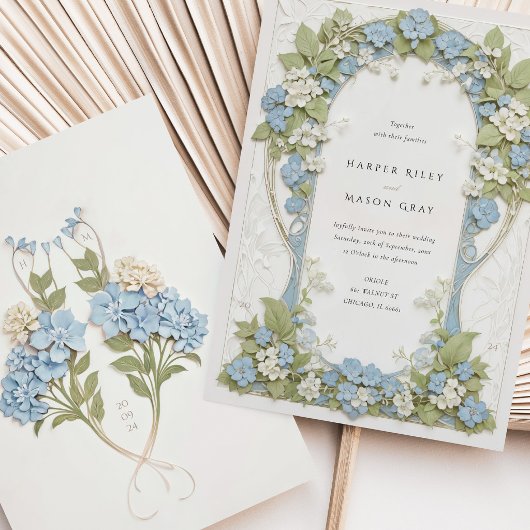 Elegante Hortensia Art Nouveau Bruiloft Kaart