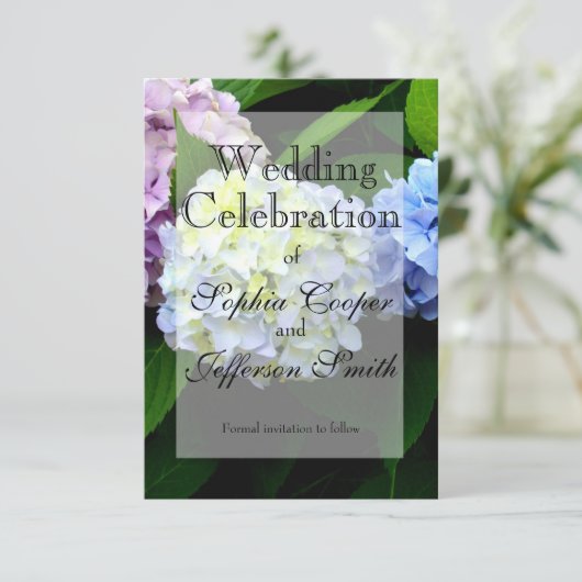 Elegante hortensia bloemenbruiloft save the date (Staand voorkant)