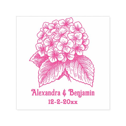 Elegante hortensia boeket bruidspaar namen datum zelfinktende stempel (Design)