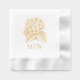Elegante hortensia boeket bruiloft paar Initialen Folie Servetten