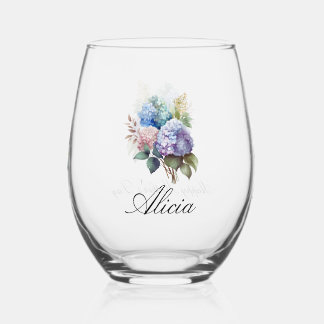 Elegante Hortensia Personaliseer Steelloos Wijnglas Zonder Voet