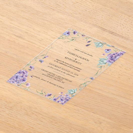 Elegante Hortensia Waterverf Bloemen Bruiloft Acryl Uitnodigingen (Laagn)