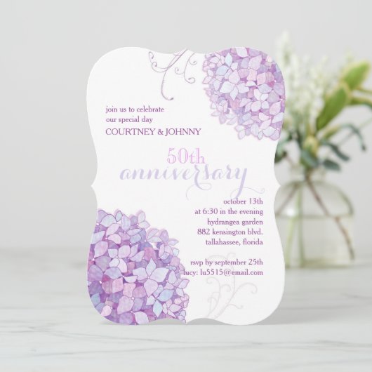 Elegante Hortensia's 50-jarig Huwelijksjubileum Fe Kaart (Staand voorkant)