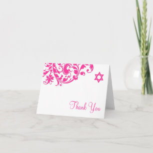 Elegante hot pink bloeiende vleermuis mitswa dank  bedankkaart