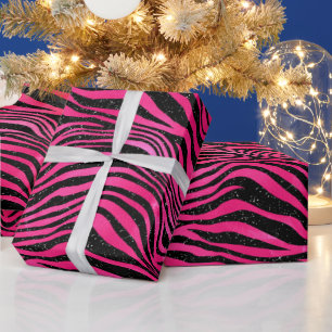 Elegante Hot Pink en Black Glitter Tiger Stripes Cadeaupapier