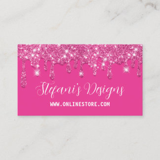 Elegante Hot Pink Faux Glitter Drips Online Store Visitekaartje