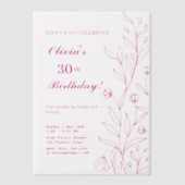 Elegante Hot Pink Floral 30e verjaardag Vellum Uitnodigingen (Voorkant)