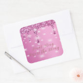 Elegante Hot Pink Glitter Drip Bachelorette Vierkante Sticker (Envelop)