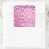 Elegante Hot Pink Glitter Drip Bachelorette Vierkante Sticker (Tas)