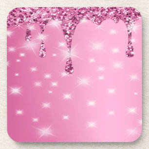 Elegante Hot Pink Glitter Drip Beverage Coaster Bier Onderzetter