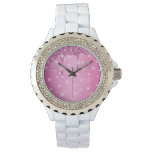 Elegante Hot Pink Glitter Drip Horloge