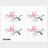 Elegante Hot Roze Swirl Monogram Bruiloft Stickers (Vel)