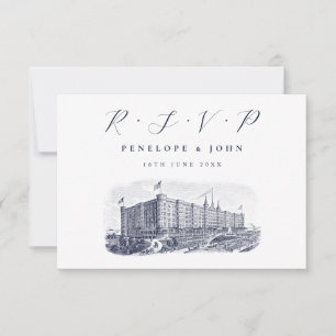 Elegante hotelillustratie bestemming bruiloft RSVP kaartje