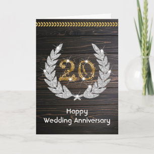 Elegante Houten 20e Huwelijksverjaardag Kaart