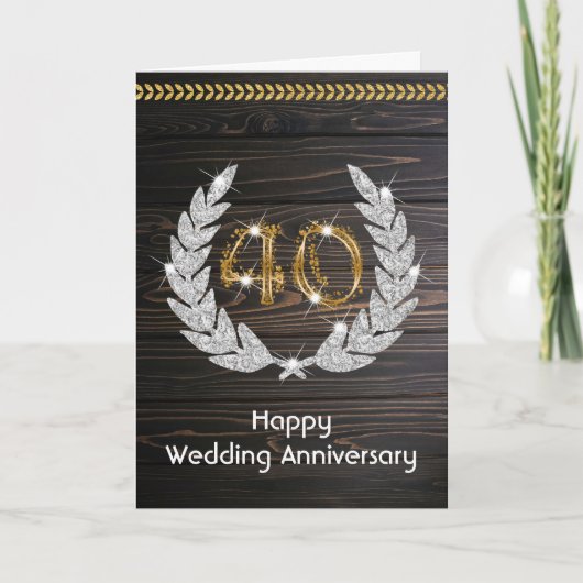 Elegante Houten 40e Huwelijksverjaardag Kaart (Voorkant)