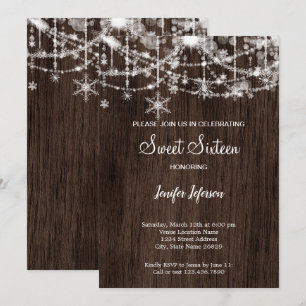 Elegante houten winter Sweet 16 uitnodiging