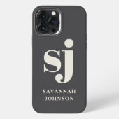 Elegante houtskool monogram initialen iPhone hoesje (Achterkant)