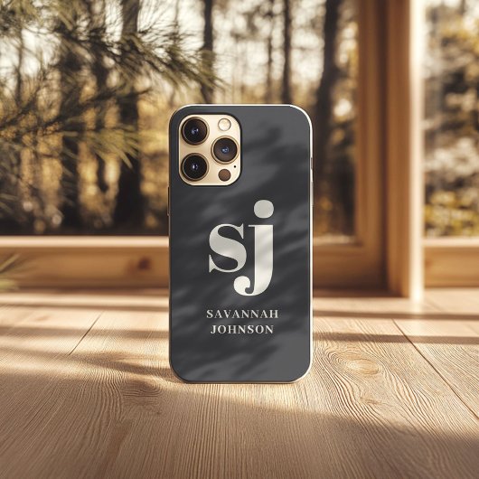 Elegante houtskool monogram initialen iPhone hoesje