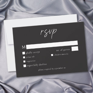 Elegante Houtskool Zwarte Minimalistische Trouwdag RSVP Kaartje