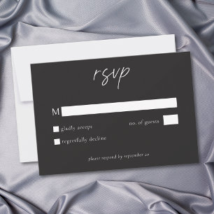 Elegante Houtskool Zwarte Minimalistische Trouwdag RSVP Kaartje