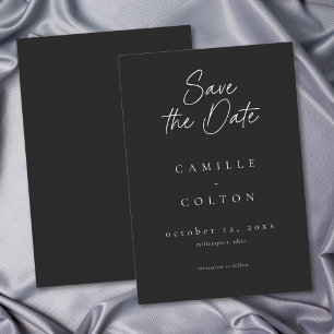 Elegante Houtskool Zwarte Minimalistische Trouwdag Save The Date