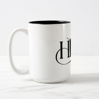 Elegante HR-monogram en speelse kattenmok Tweekleurige Koffiemok
